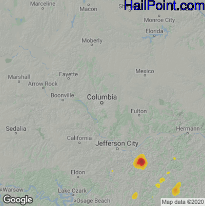 Hail Map for Columbia, MO Region on August 2, 2022 