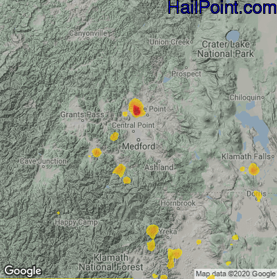Hail Map for Medford, OR Region on August 2, 2022