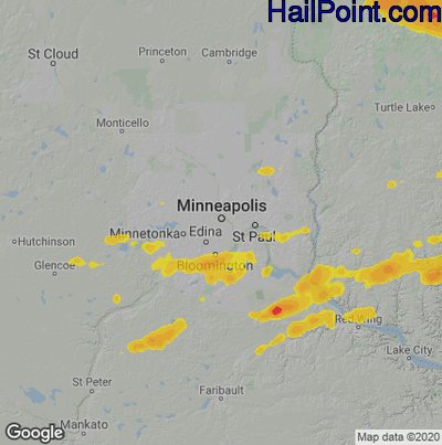 Hail Map for Minneapolis, MN Region on August 3, 2022