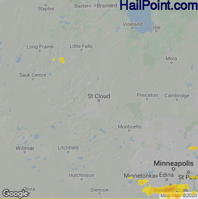Hail Map for St Cloud, MN Region on August 3, 2022 