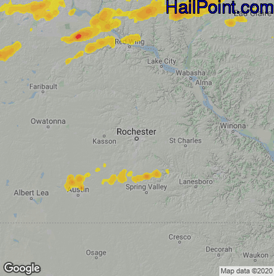 Hail Map for Rochester, MN Region on August 3, 2022