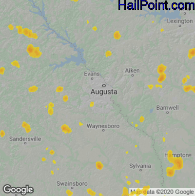 Hail Map for Augusta, GA Region on August 3, 2022