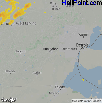 Hail Map for Ann Arbor, MI Region on August 3, 2022 