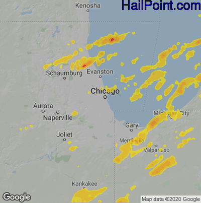 Hail Map for Chicago, IL Region on August 3, 2022
