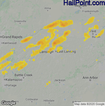 Hail Map for Lansing, MI Region on August 3, 2022