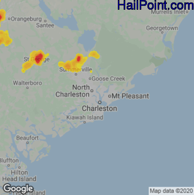Hail Map for Charleston, SC Region on August 3, 2022