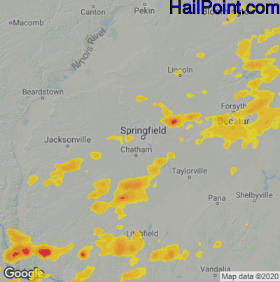 Hail Map for Springfield, IL Region on August 3, 2022