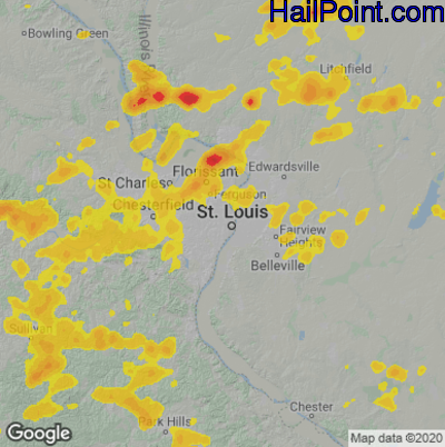 Hail Map for St. Louis, MO Region on August 3, 2022