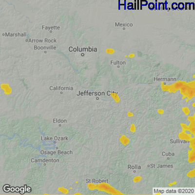 Hail Map for Jefferson City, MO Region on August 3, 2022