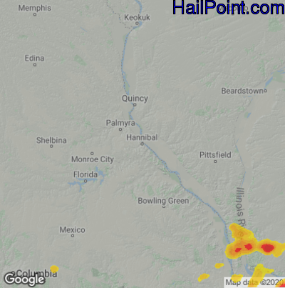 Hail Map for Hannibal, MO Region on August 3, 2022