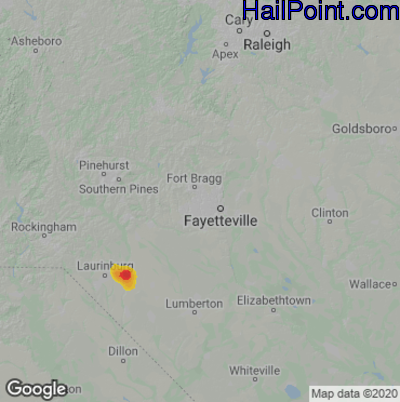 Hail Map for Fayetteville, NC Region on August 3, 2022