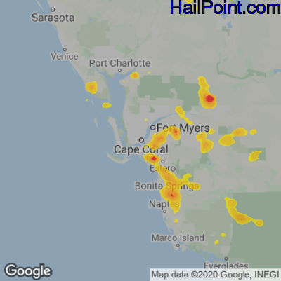 Hail Map for Cape Coral, FL Region on August 3, 2022