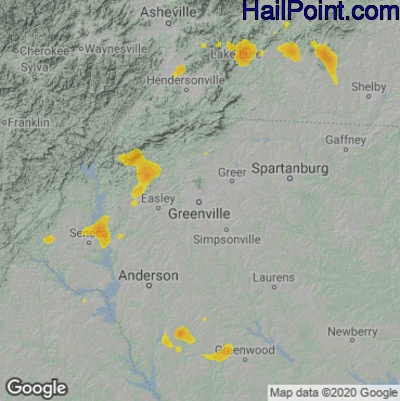 Hail Map for Greenville, SC Region on August 3, 2022 