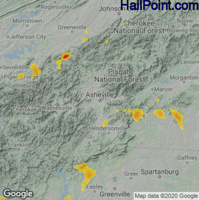 Hail Map for Asheville, NC Region on August 3, 2022