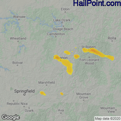 Hail Map for Lebanon, MO Region on August 3, 2022