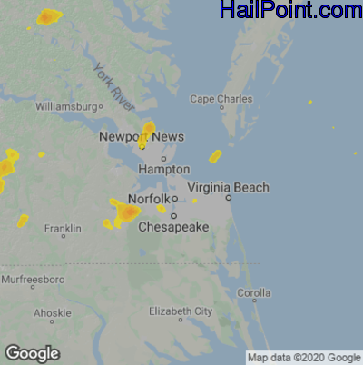 Hail Map for Norfolk, VA Region on August 4, 2022