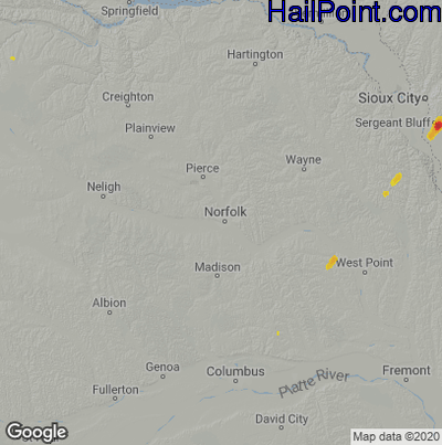 Hail Map for Norfolk, NE Region on August 4, 2022 