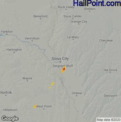 Hail Map for Sioux City, IA Region on August 4, 2022