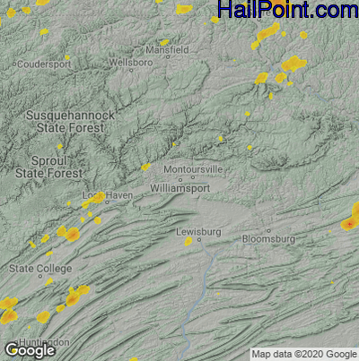 Hail Map for Willamsport, PA Region on August 4, 2022 
