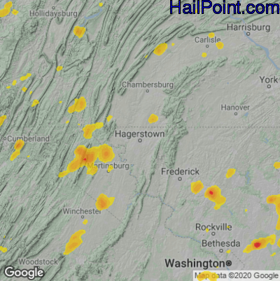 Hail Map for Hagerstown, MD Region on August 4, 2022
