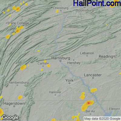 Hail Map for Harrisburg, PA Region on August 4, 2022 