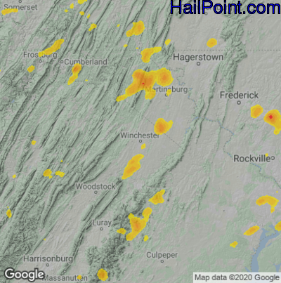 Hail Map for Winchester, VA Region on August 4, 2022