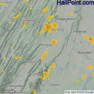 Hail Map for Winchester, VA Region on August 4, 2022 