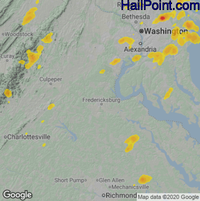 Hail Map for Fredericksburg, VA Region on August 4, 2022