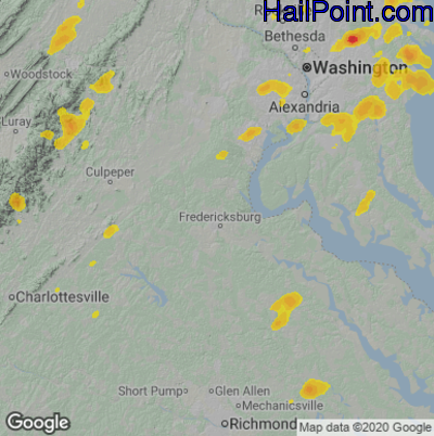 Hail Map for Fredericksburg, VA Region on August 4, 2022 