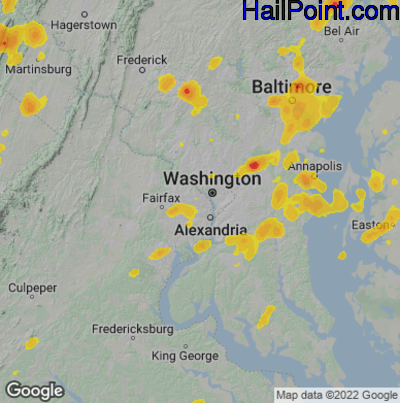 Hail Map for Arlington, VA Region on August 4, 2022 