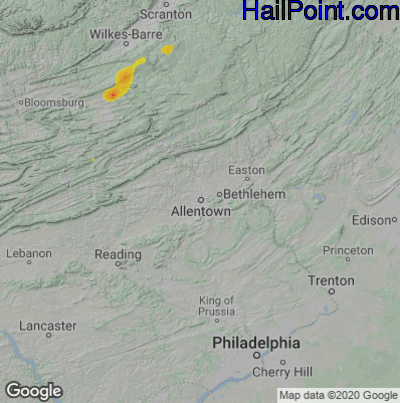 Hail Map for Allentown, PA Region on August 4, 2022