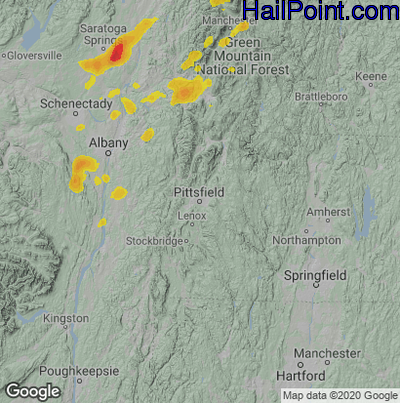 Hail Map for Pittsfield, MA Region on August 4, 2022