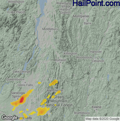 Hail Map for Rutland, VT Region on August 4, 2022 