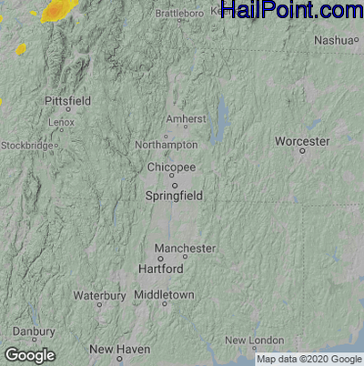 Hail Map for Springfield, MA Region on August 4, 2022