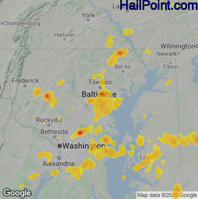 Hail Map for Baltimore, MD Region on August 4, 2022 