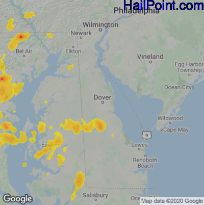 Hail Map for Dover, DE Region on August 4, 2022 