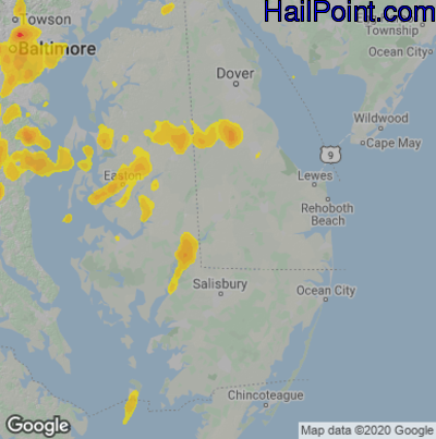 Hail Map for Seaford, DE Region on August 4, 2022 