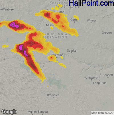 Hail Map for Valentine, NE Region on August 4, 2022