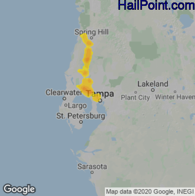 Hail Map for Tampa, FL Region on August 4, 2022