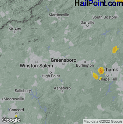 Hail Map for Greensboro, NC Region on August 4, 2022