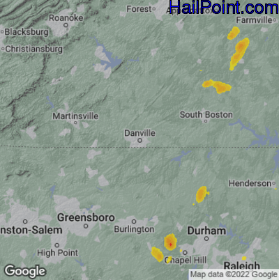 Hail Map for Danville, VA Region on August 4, 2022 
