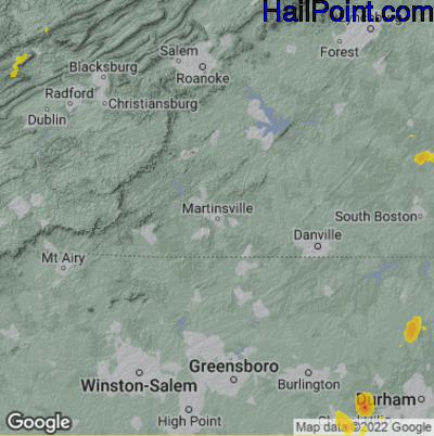 Hail Map for Martinsville, VA Region on August 4, 2022
