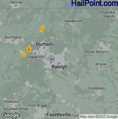 Hail Map for Raleigh, NC Region on August 5, 2022