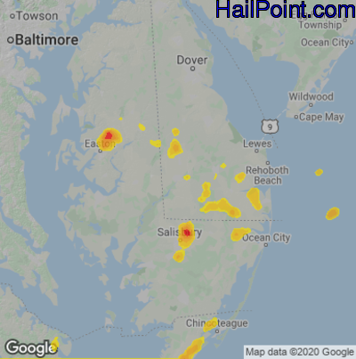 Hail Map for Seaford, DE Region on August 5, 2022
