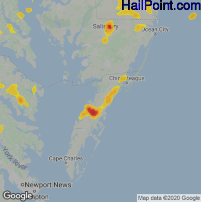 Hail Map for Parksley, DE Region on August 5, 2022