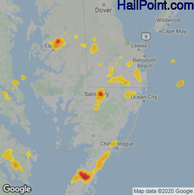 Hail Map for Salisbury., MD Region on August 5, 2022 