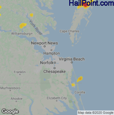 Hail Map for Norfolk, VA Region on August 5, 2022