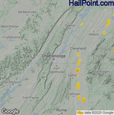 Hail Map for Chattanooga, TN Region on August 5, 2022