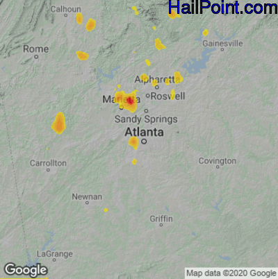 Hail Map for Atlanta, GA Region on August 5, 2022