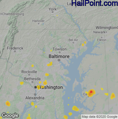 Hail Map for Baltimore, MD Region on August 5, 2022
